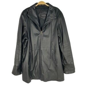 Vintage 80s NYDA Leather Jacket Women 1X Black Mid Length Baggy Full Zip